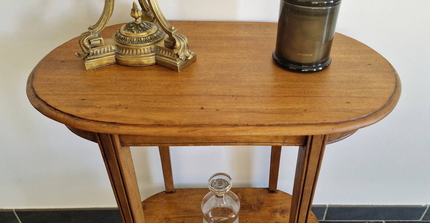 Oval side table with double top in wood - Art Deco style 1940s