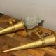 Pair of large medieval-style torchiere lamps in gilded metal
