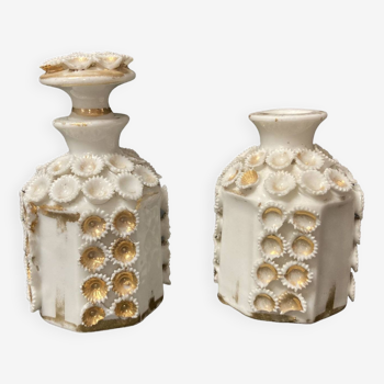Anciens flacons parfum porcelaine barbotine fin XIXème