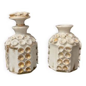 Anciens flacons parfum porcelaine barbotine fin XIXème