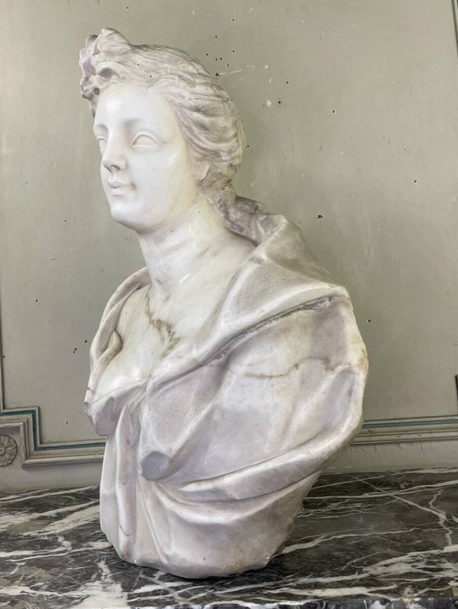 Female bust in Carrara marble, late 18th century, Northern Italy.