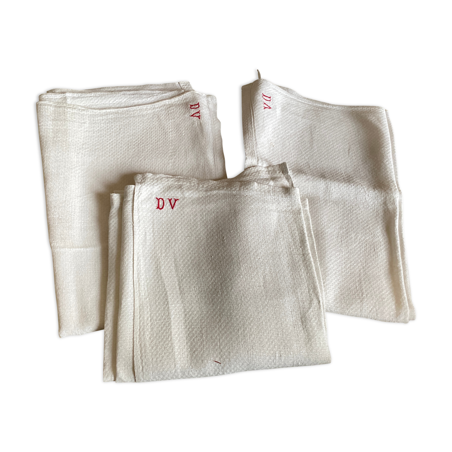 Trio of old tea towels special glass