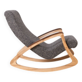 Fauteuil à bascule vintage moderne du milieu du siècle, Tchécoslovaquie, années 1950, retapissé