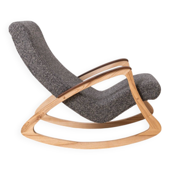 Mid Century Modern Vintage Rocking Chair, Czechoslovakia, 1950s, Reupholstered