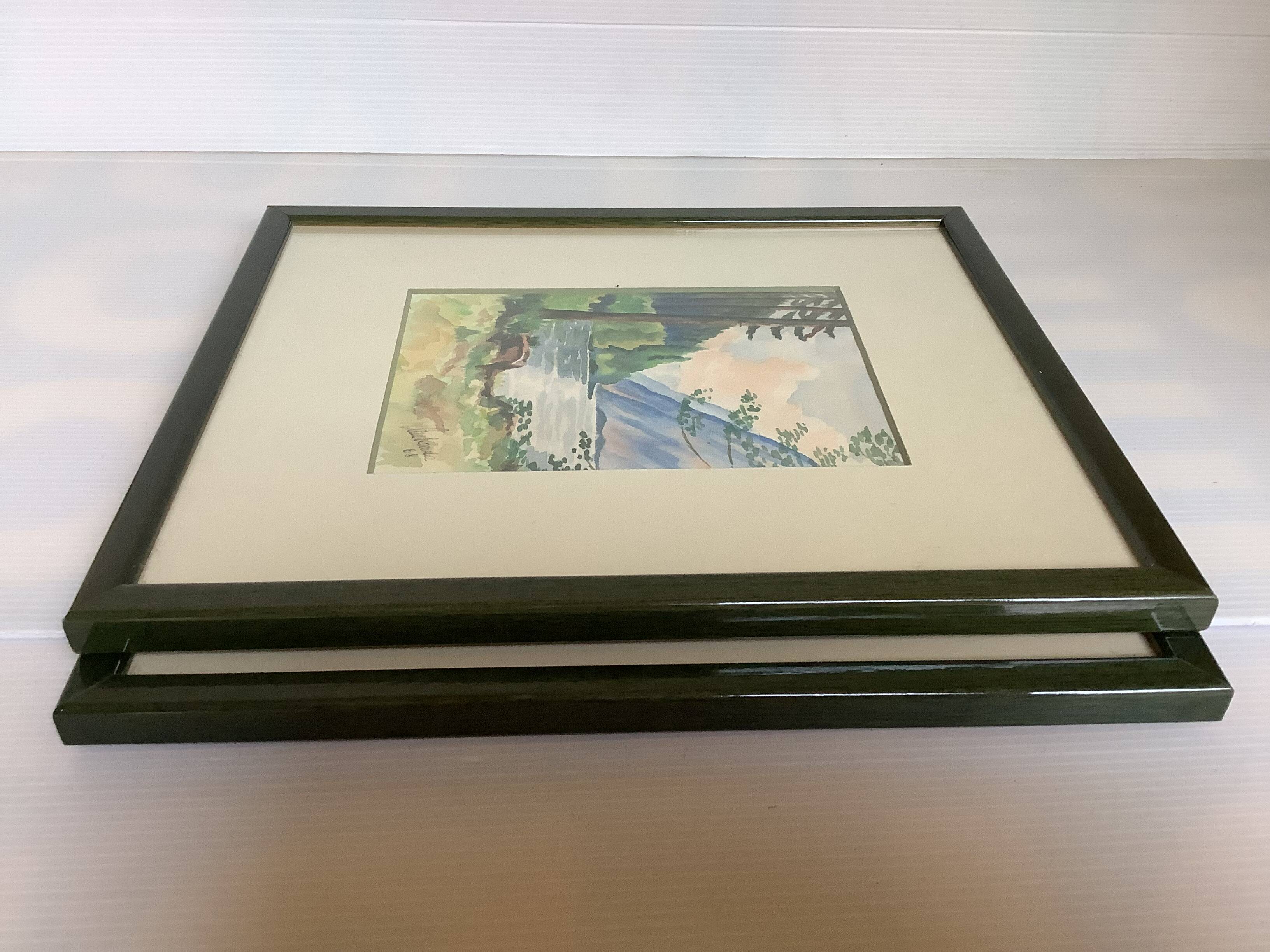Pair of frames with watercolour landscapes of nature