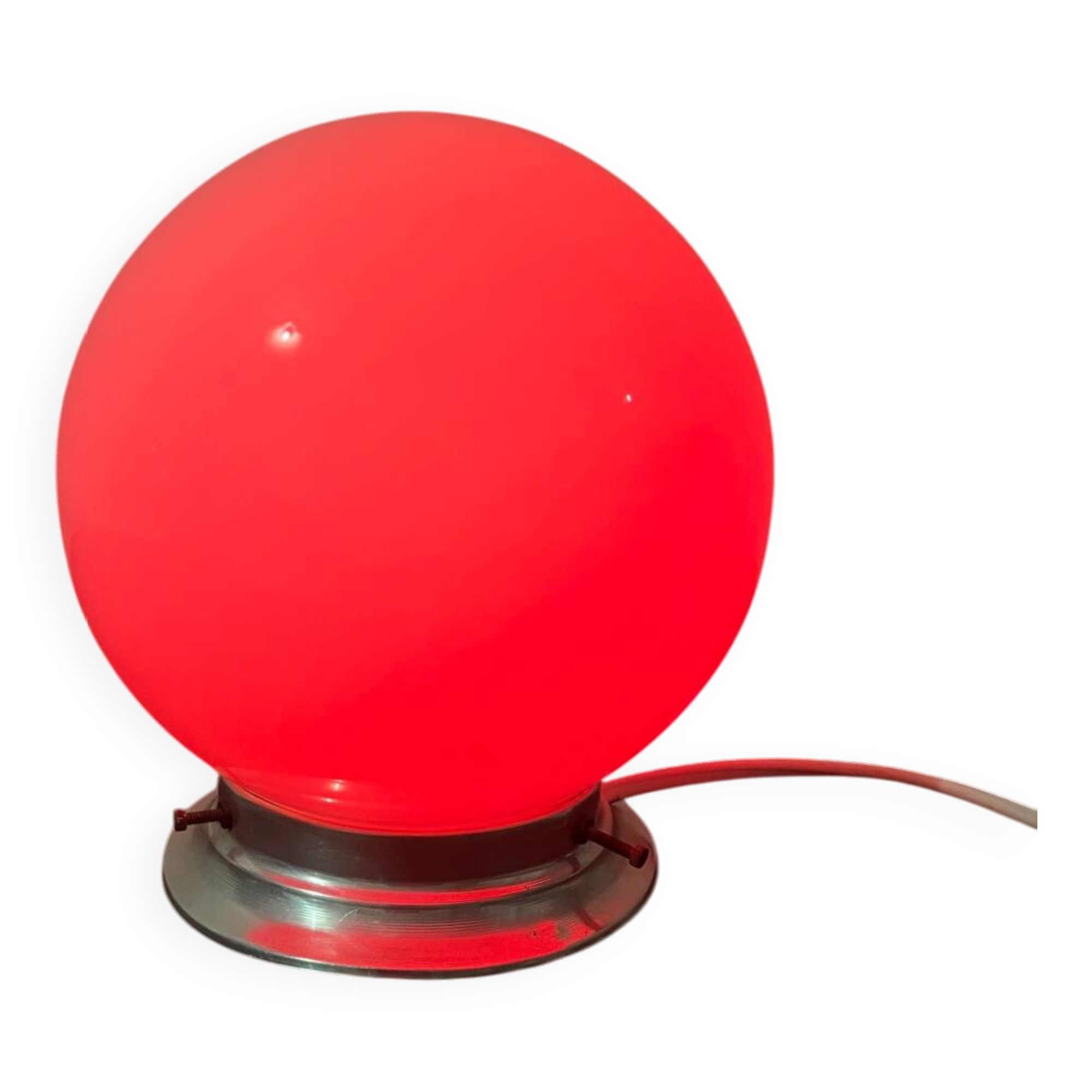 Small opaline globe table lamp with aluminum base
