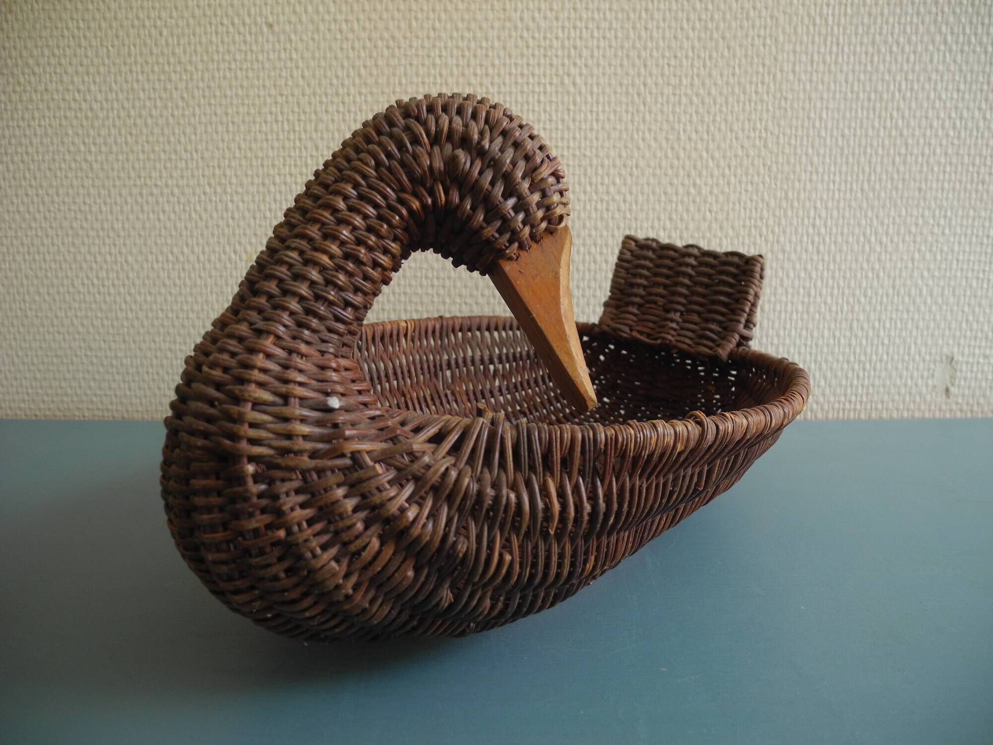 vintage rattan wicker duck basket