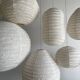 Large round suspension in rattan and natural linen, Japanese style, D:60.