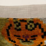 Square Silk Tiger Ikat Velvet Pillow, Yellow Animal Pattern Ethnic Cushion, Handloom Ethnic Pillow