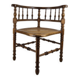 Chaise d'angle en bois et cannage