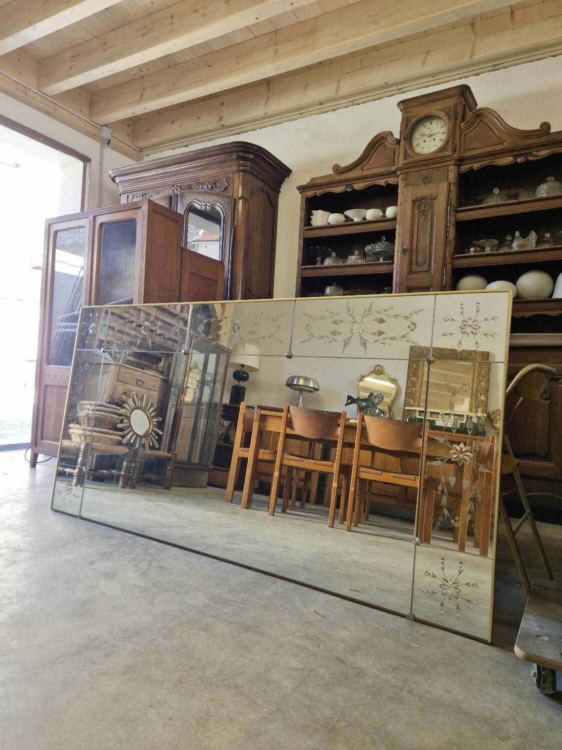 Antique Venetian brasserie mirror in eglomisé glass