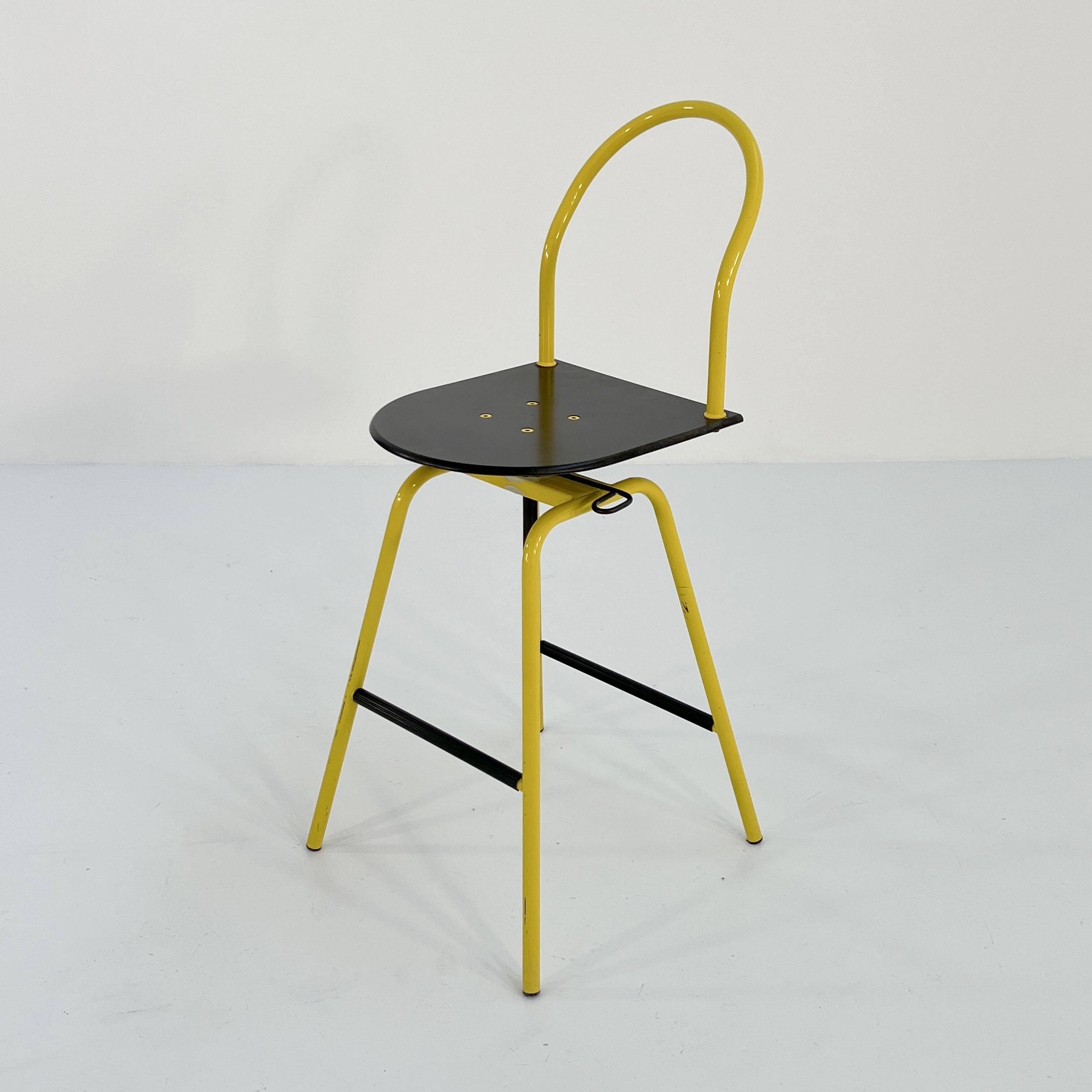 Il Bottone Yellow Adjustable and Swivel Bar Stool by Paolo Parigi for Heron Parigi, 1980