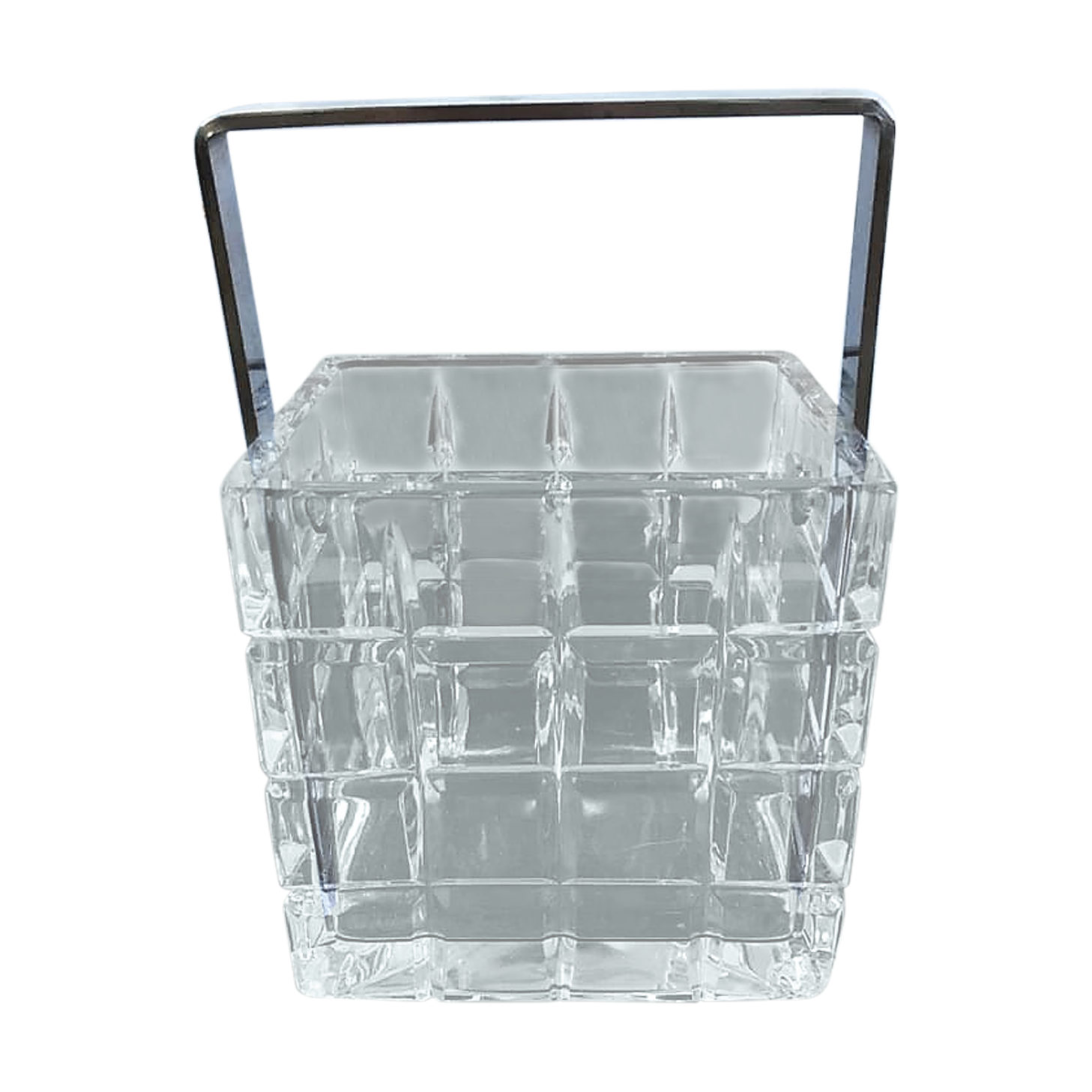 Very graphic ice bucket in cut glass and chrome handle