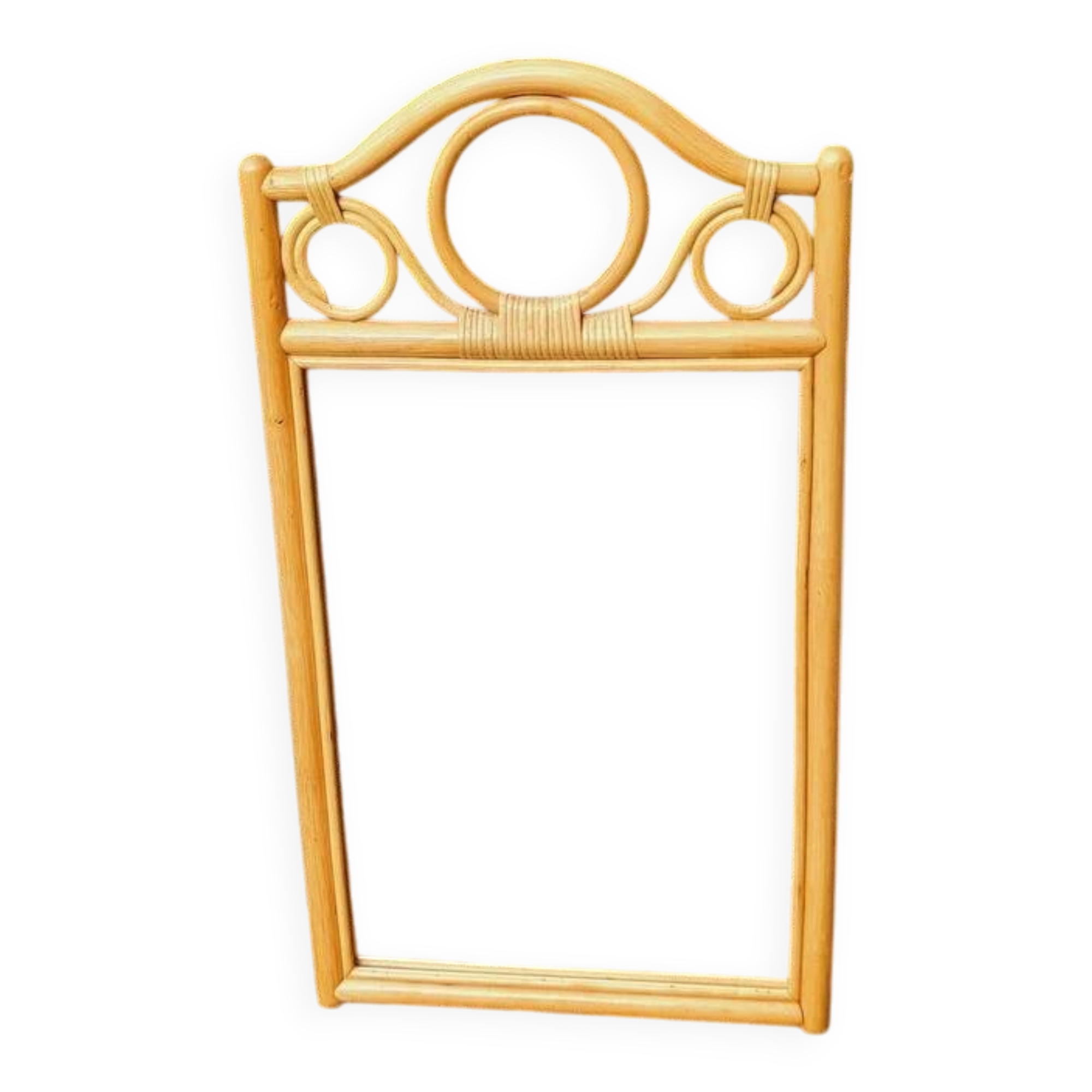 Miroir en bois courbé et rotin
