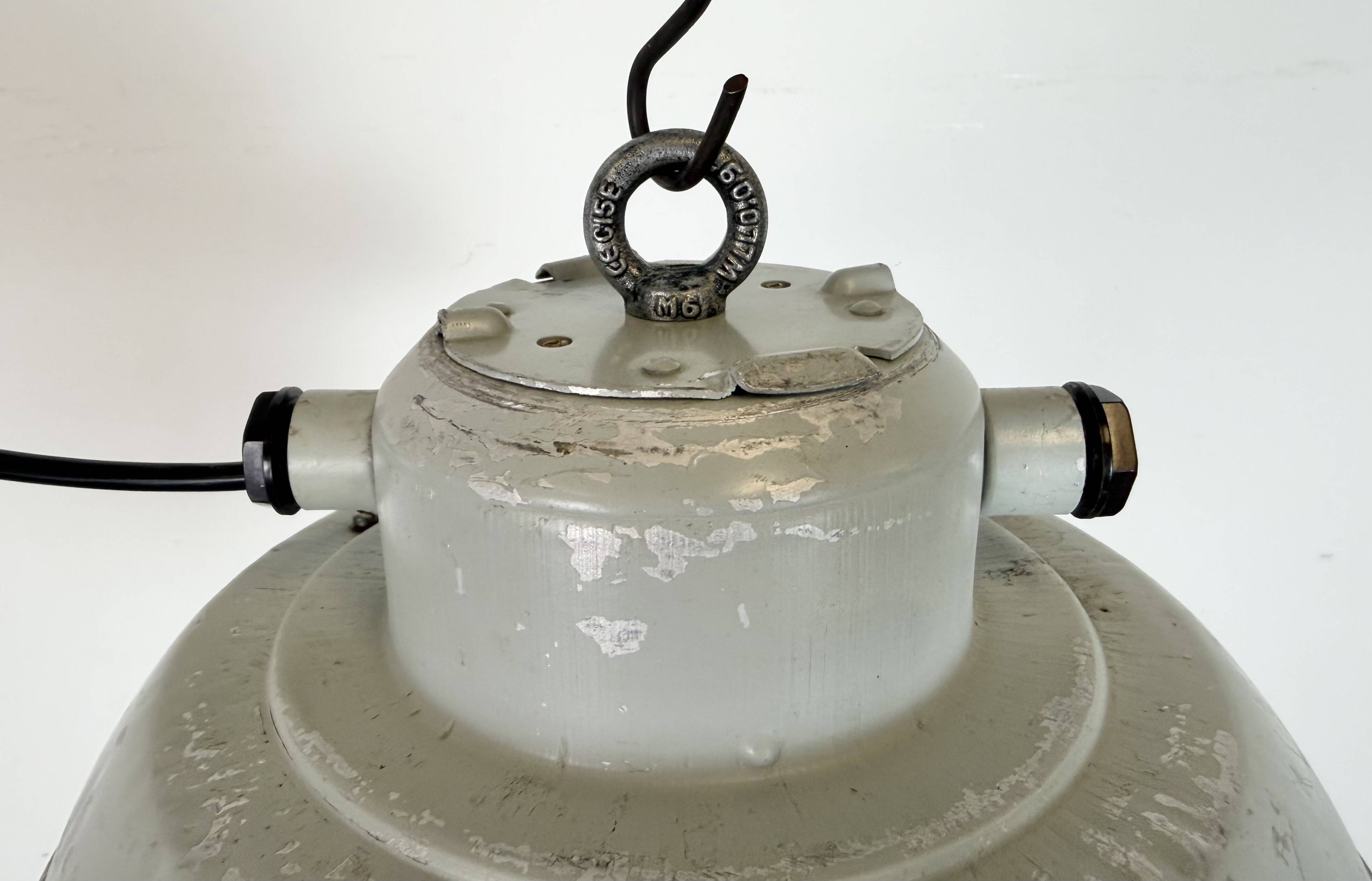 Grey Industrial Aluminium Cage Pendant Lamp with Frosted Glass, 1970s