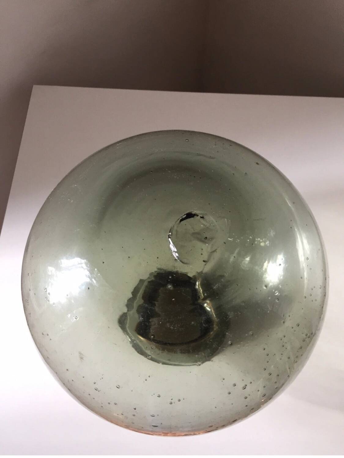 Vintage bubble glass ball vase with brass rim