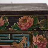 Antique oriental trunk with lotus flower paintings (c.1900) #11