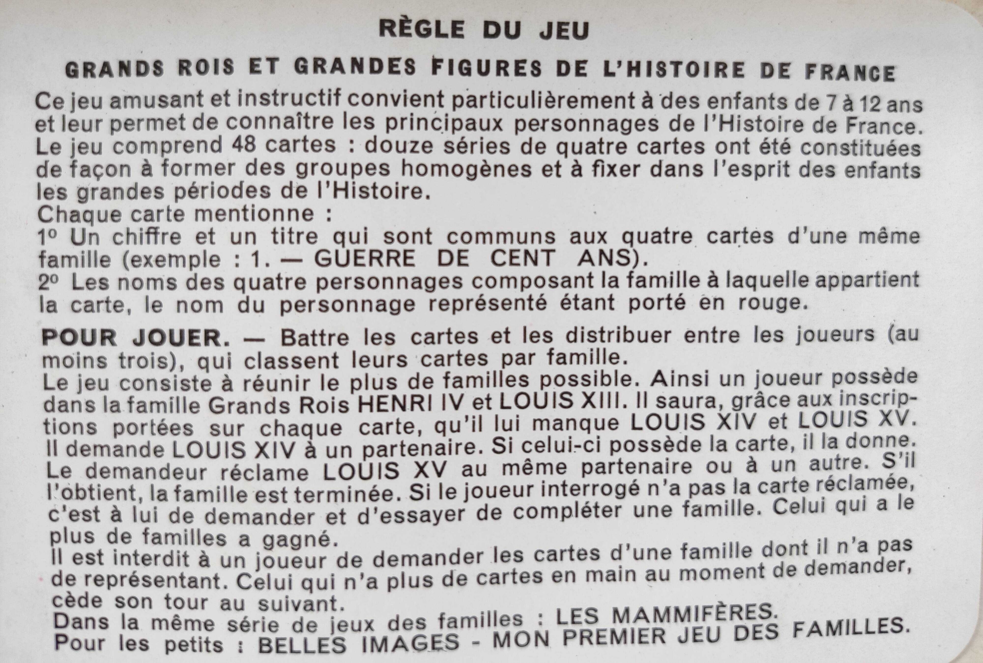 Ancient game of families kings and figures of the history of France