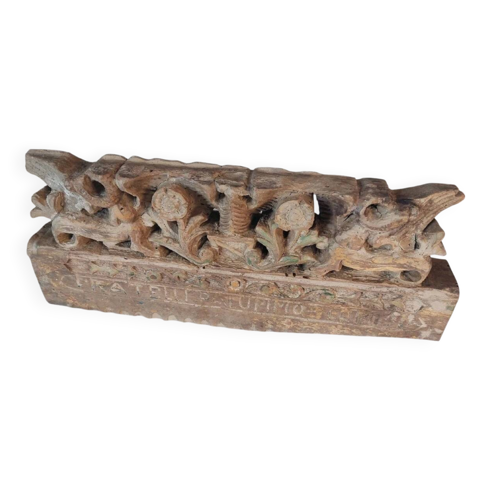 Antique fragment of a 19th century Sicilian carved wooden cart