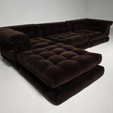 Canapé Mah Jong édition ancienne en velours de coton marron de Roche Bobois