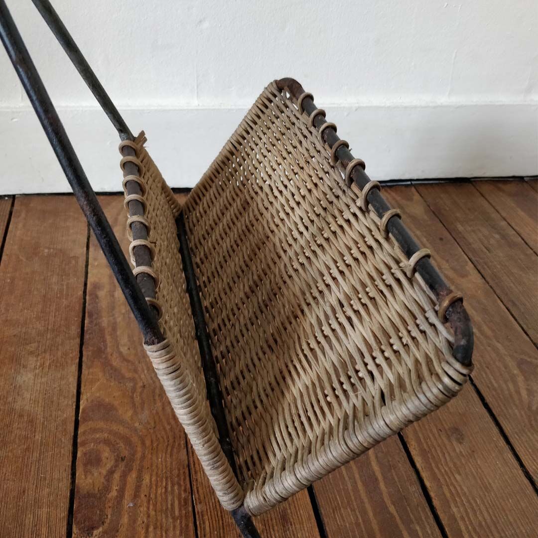 Wicker and metal magazine holder