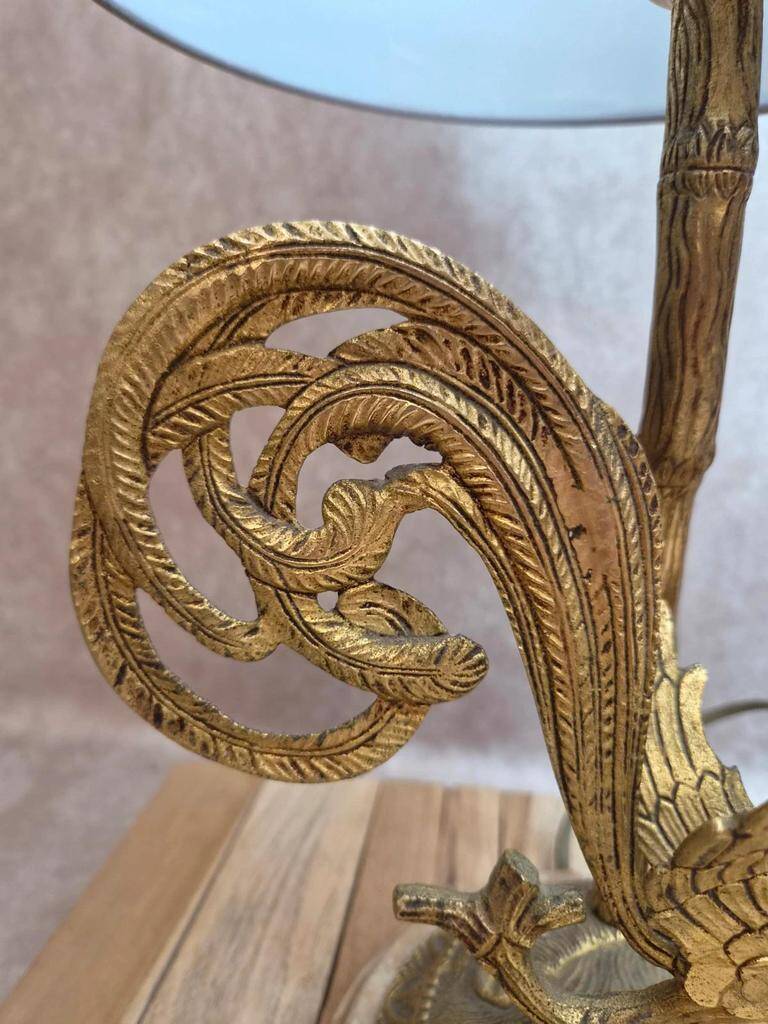 Large vintage lamp in moulded brass – Phoenix – onyx base – 1960s/70s