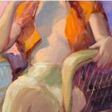 Tableau Huile Vintage Portrait De Femme Impressionniste 20ème Siècle