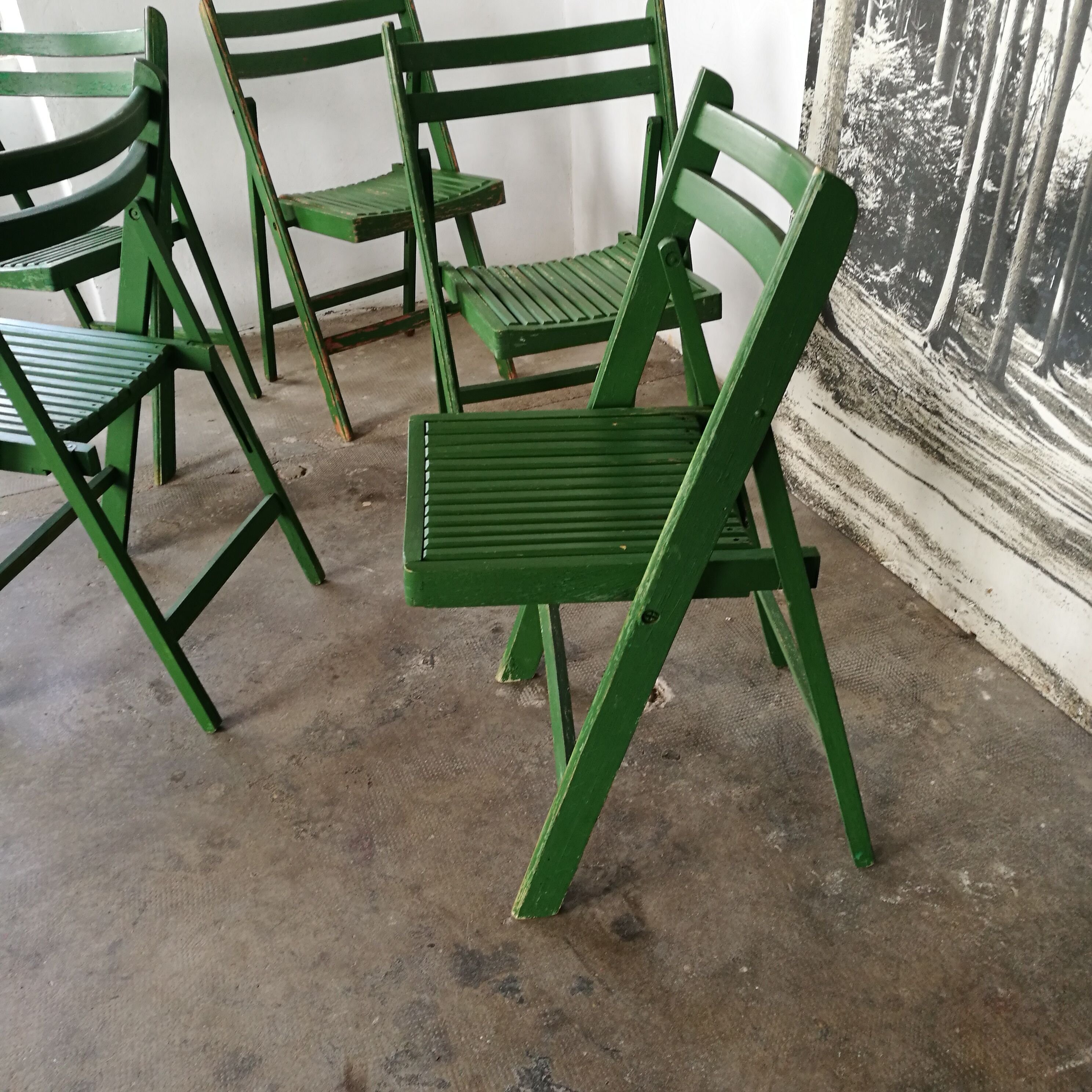 Set of 5 wooden folding chairs