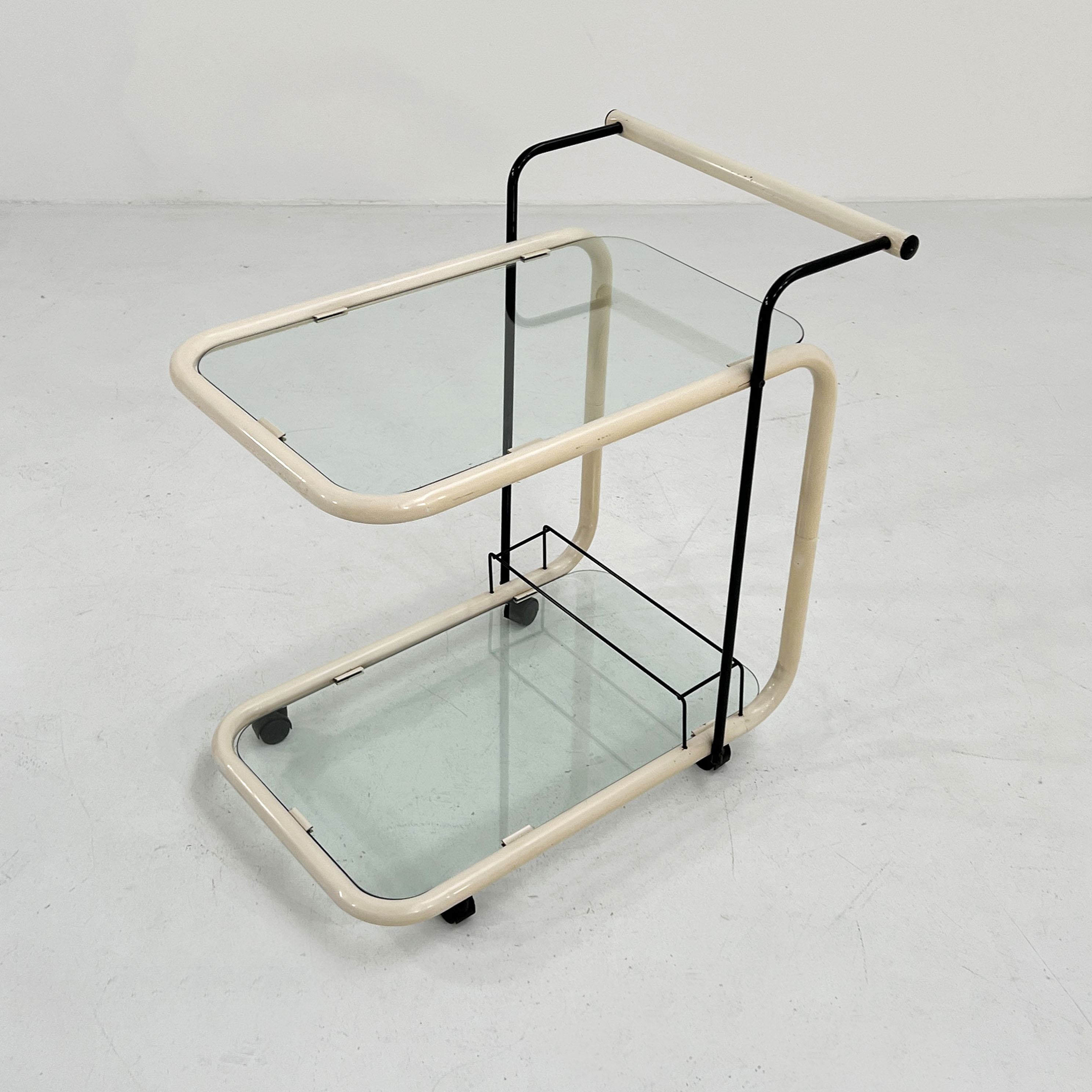 Postmodern beige metal and glass trolley, 1980