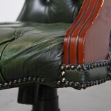 Timeless English style green cowhide chesterfield office chair on casters