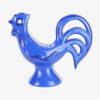 Coq vintage en céramique bleue édité par Les Grottes de Dieulefit