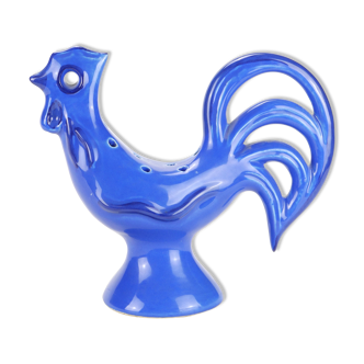 Coq vintage en céramique bleue édité par Les Grottes de Dieulefit