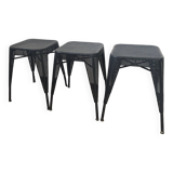 Set of 3 vintage 50s perforated metal stools