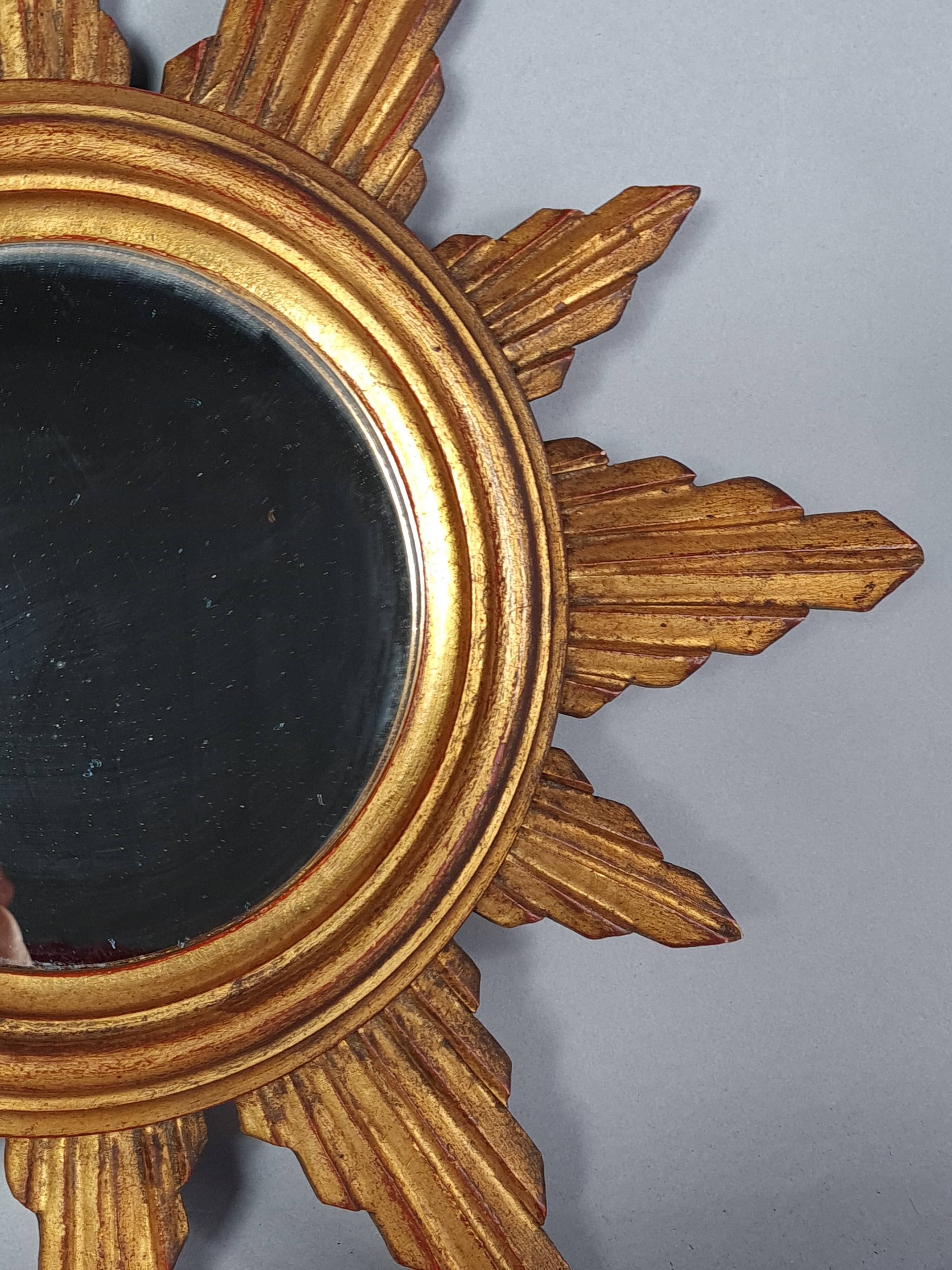 Vintage 50s gilded wood sun mirror, good condition, 40 cm C167