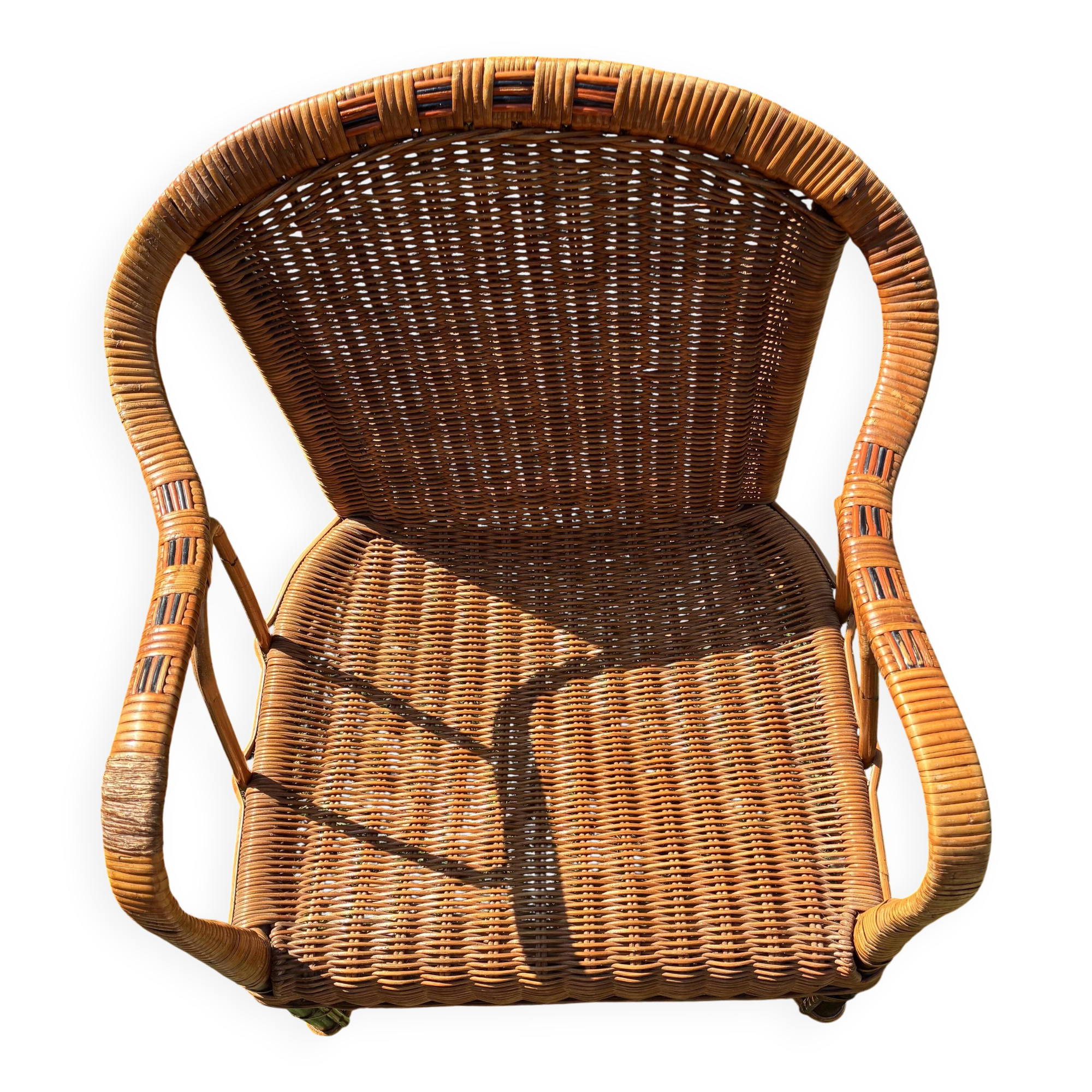 Fauteuil lounge colonial en rotin vintage