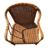 Fauteuil lounge colonial en rotin vintage