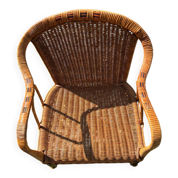 Fauteuil lounge colonial en rotin vintage