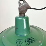 Green Enamel and Cast Iron Industrial Cage Pendant Light, 1960s