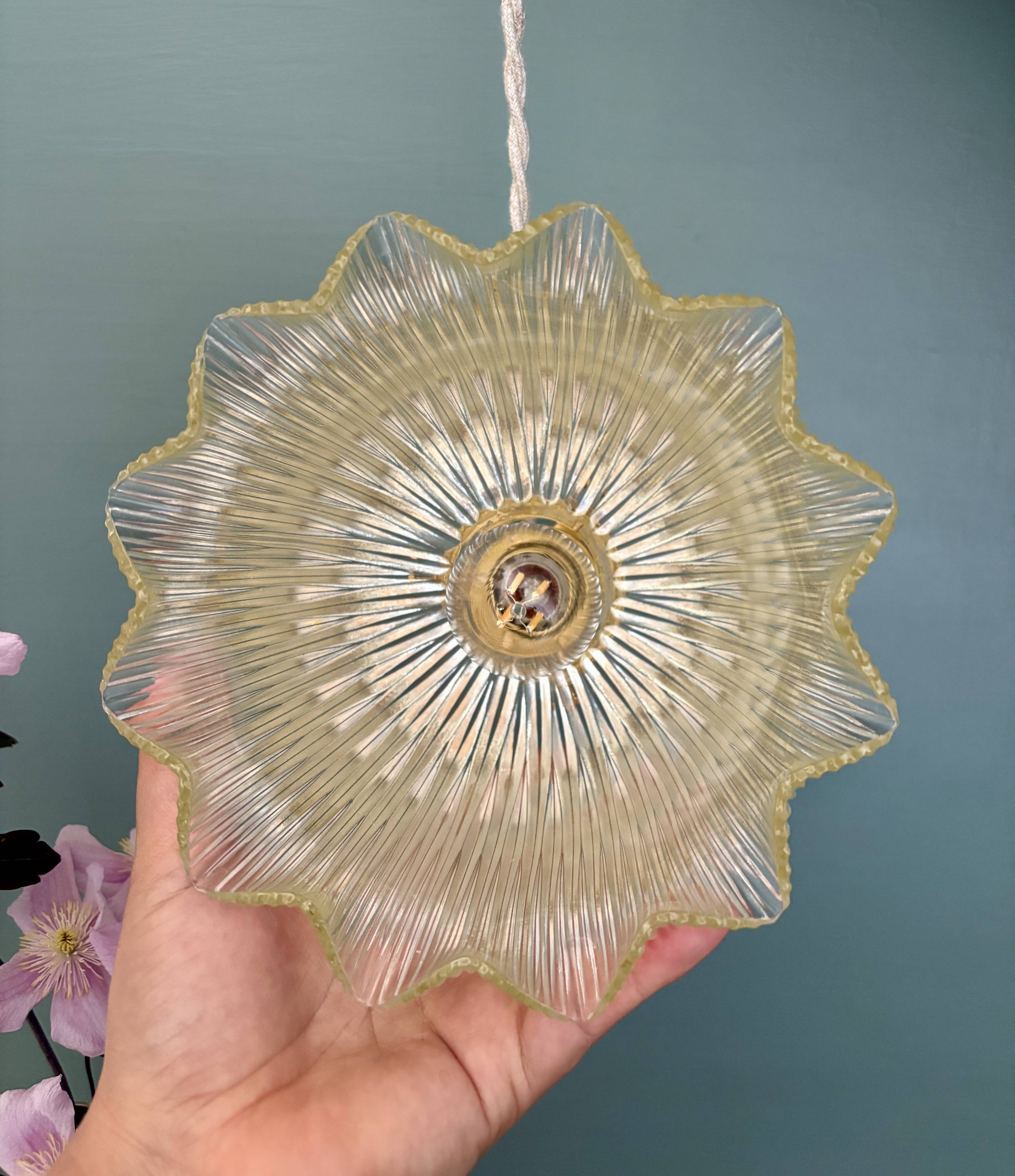 Vintage glass holophane pendant light