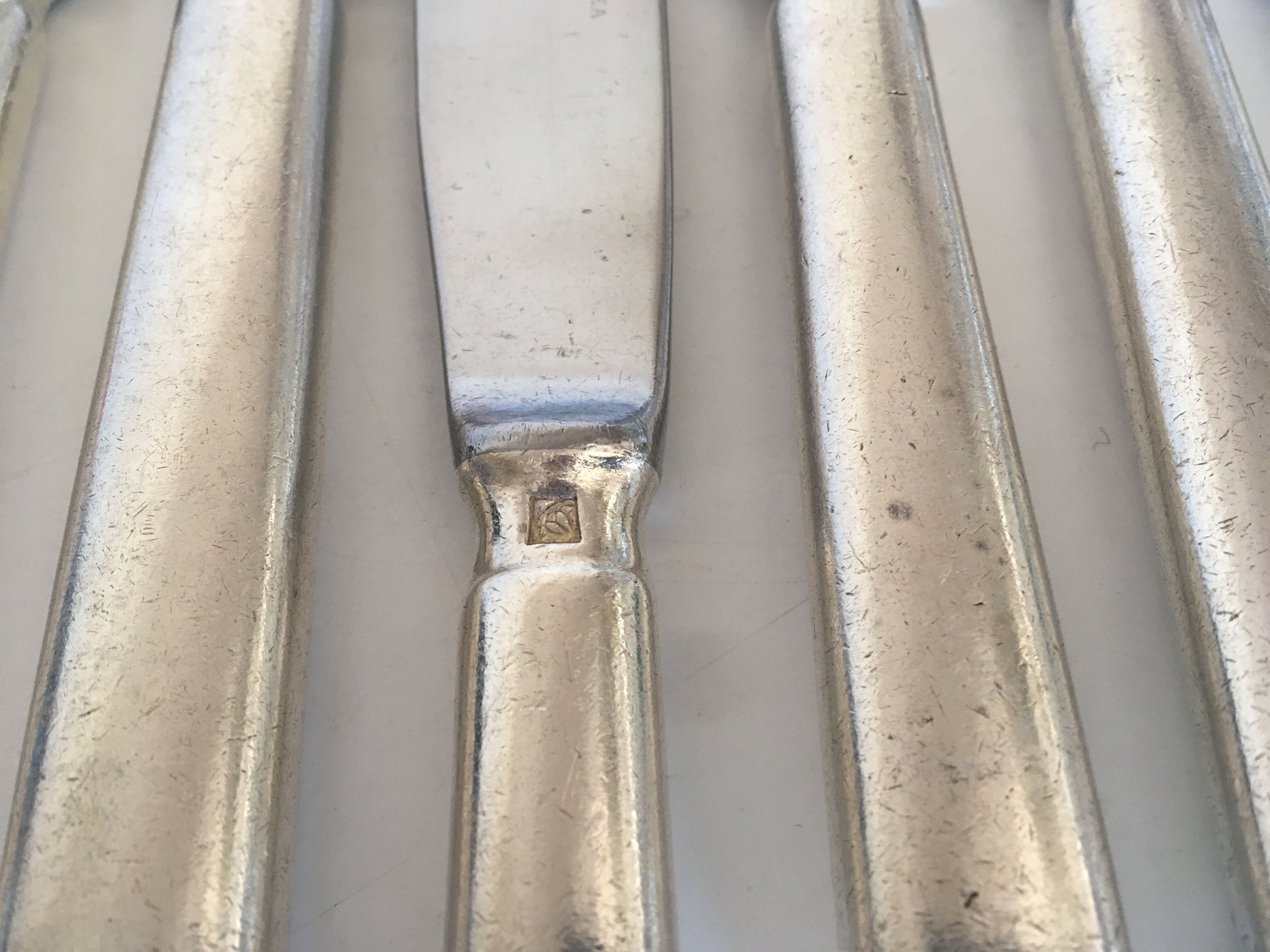 Set 10 1960 silver metal steel blade brewery knives
