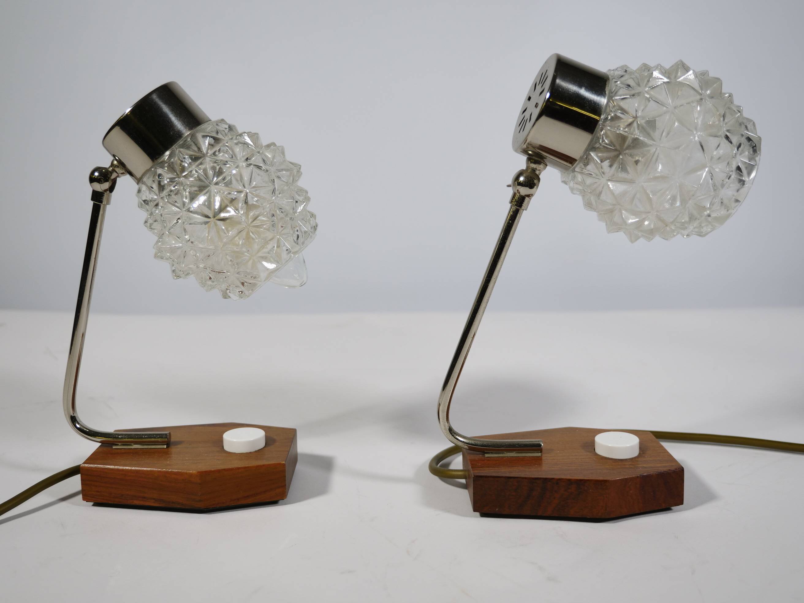 Mid-Century Crystal and Teak Table Lamps, Set of 2, 1960s