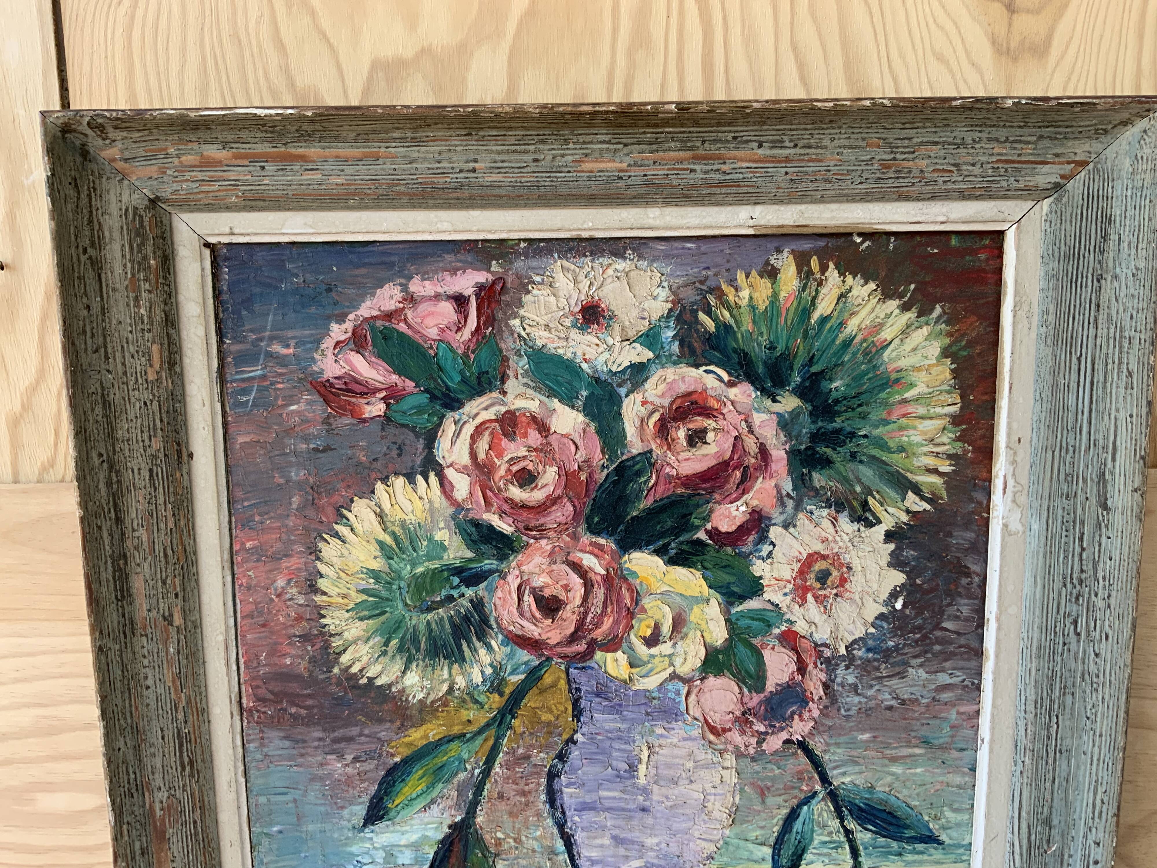 Painting old still life flowers