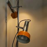 Vintage 1970s floor lamp with 3 spots, chrome and orange.