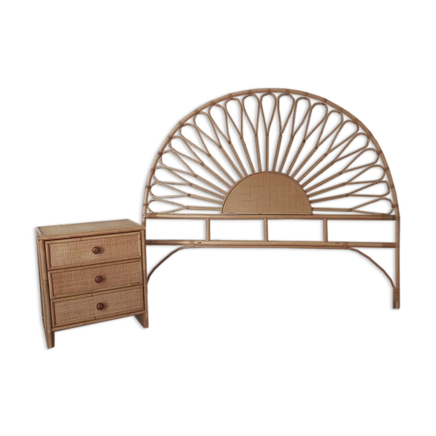 Bedhead and rattan nightstand