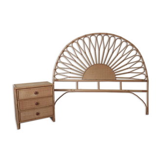 Bedhead and rattan nightstand