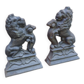 Pair of cast iron lion andirons