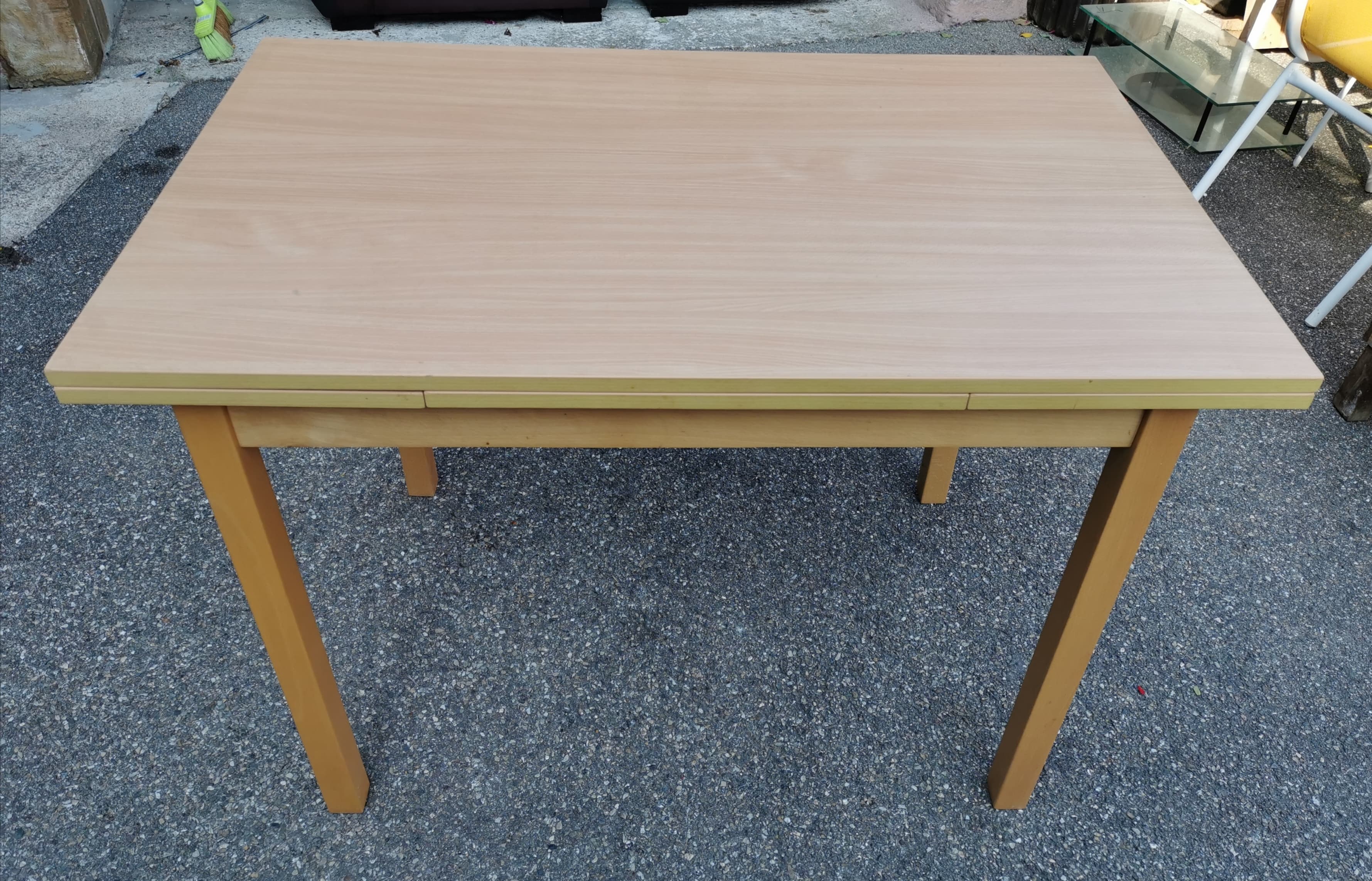 Beech table with extension cords