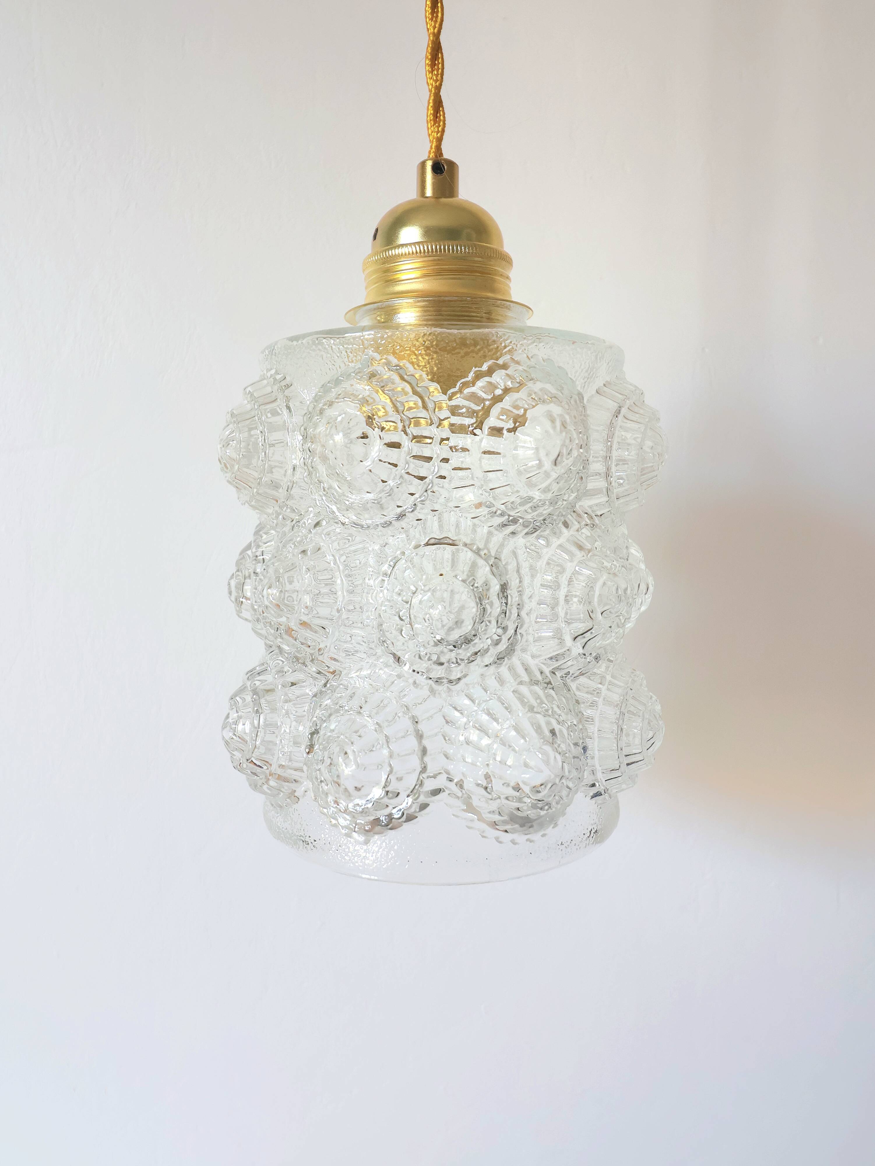 Vintage Scandinavian textured glass pendant — 1960s-70s