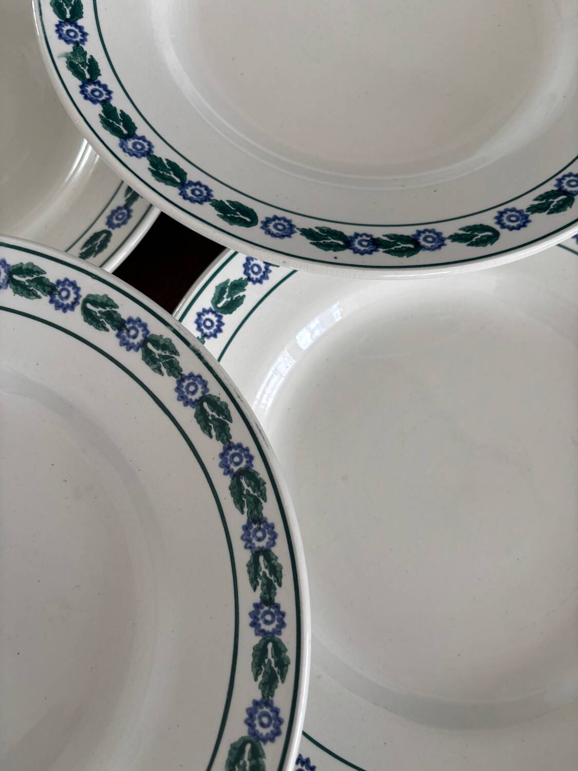 Set of 8 vintage dinner plates - St Amand earthenware, blue floral pattern and