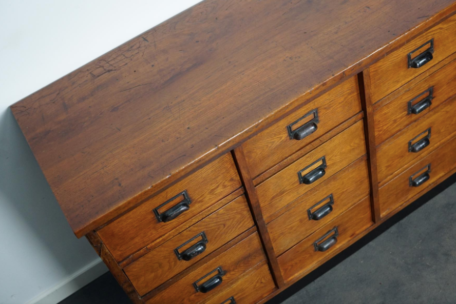 German apothecary cabinet in oak, mid-twentieth century